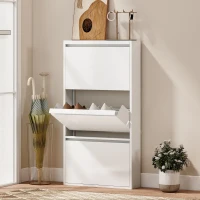 HOMCOM Metall-Schuhschrank mit 3 Klappfächern, schlanker Schuhschrank, wandmontiert, für 6 Paar Schuhe, Weiß(m-2)