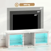 HOMCOM Mobile TV 160 cm con LED e ripiani vetro per TV fino a 70 pollici, Bianco(m-3)