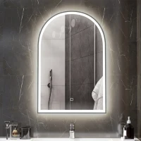 HOMCOM Miroir de salle de bain LED 90 x 60cm, mural, 3 couleurs, arqué cadre en aluminium, désembuage et interrupteur tactile(m-2)