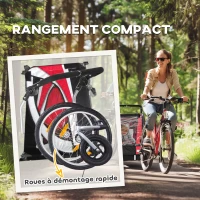 HOMCOM Remorque velo enfant 2 en 1 poussette vélo bébé 2 places avec ceinture de sécurité 5 points, réflecteurs, drapeau, rouge(m-6)