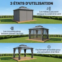 Outsunny Tonnelle de Jardin Pavillon Toit Rigide en Polycarbonate Deux Niveaux Imperméable UV50+ 356x296x285cm Gris Foncé(m-5)