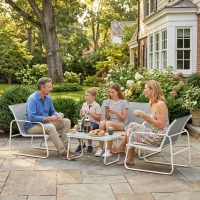 Outsunny Set giardino 4 pezzi con divano 2 posti e tavolo vetro, Grigio chiaro(m-4)