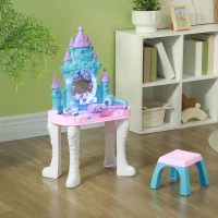AIYAPLAY Ensemble de coiffeuse pour enfants 18 PCS avec miroir et tabouret, design château avec lumière, musique, sèche-cheveux(m-10)