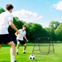 HOMCOM Filet de rebond double face 91 x 91 cm filet de rebond football pliable réglable dans 5 angles structure en acier noir(m-10)