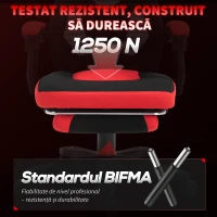 Scaun de Birou Ergonomic și Reclinabil Vinsetto cu Suport pentru Picioare, din Material Textil Respirabil, 58x63x112-122 cm, Negru și Roșu(m-7)
