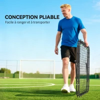 HOMCOM Filet de rebond double face 91 x 91 cm filet de rebond football pliable réglable dans 5 angles structure en acier noir(m-5)