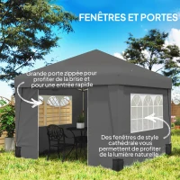 Outsunny Tonnelle de jardin pliante 3 x 3 x 2,75 m anti-UV 30 + avec fenêtres + parois latérales + sac de transport gris foncé(m-6)