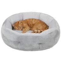 PawHut Cama para gato reversible, cama para gatos de interior y perros pequeños, cama redonda con borde de soporte, gris claro(m-7)