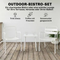 Outsunny Bistroset 3 teiliges Metall Gartenmöbel-Set mit 2 Gartenstühlen, Glastisch, Lamellen-Design, Rostbeständig(m-4)