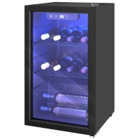 HOMCOM Frigorífico para vino 24 botellas, 68 litros de capacidad, 4–16 °C aparato de pie para bebidas, cerveza y vino con puerta de vidrio, Negro(m-7)