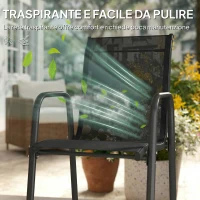 Outsunny Set 6 Sedie Impilabili e Traspiranti con Braccioli e Schienale Alto, in Metallo e Poliestere, 51L x 69P x 87A cm, Nero(m-7)