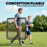 SPORTNOW Filet de Rebond Pliable Réglable à 5 Angles avec 24 Cordes Élastiques Filet pour Football, Acier, 120x73x112cm, Noir(m-6)
