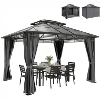 Outsunny Tonnelle de Jardin Pavillon Toit Rigide en Polycarbonate Deux Niveaux Imperméable UV50+ 356x296x285cm Gris Foncé
