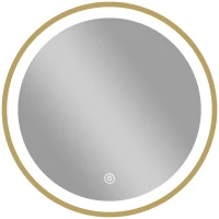 HOMCOM Oglindă de baie cu iluminare LED rotundă 40 cm, oglindă luminoasă de perete cu 3 temperaturi de culoare, reglabilă, auriu(m-1)