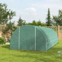 Outsunny Serre de jardin tunnel 24m² 8L x 3l x 2H m - 16 fenêtres, Porte zippée enroulable acier galvanisé, bâche PE, Vert(m-10)