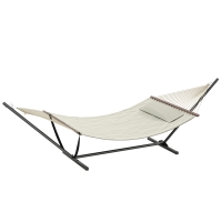 Outsunny Hamac sur pied, hamac avec support en acier, oreiller, barres d'écartement, 368 x 140 x 110 cm, crème