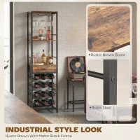 HOMCOM Weinbar-Schrank mit Schublade, Industrieller Barschrank, Weinregal für 12 Flaschen, Glashalter, Rustikal Braun(m-5)