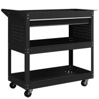 DURHAND Carro 3 Niveles en Acero con Cajón, Panel Lateral para Herramientas y Mango, Negro(m-6)