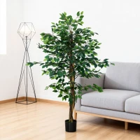 HOMCOM Plante artificielle ficus hauteur 1,50 m tronc branches liane lichen feuilles grand réalisme pot inclus vert(m-9)