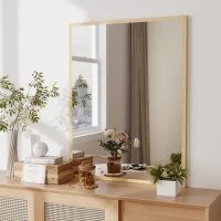 HOMCOM Miroir mural rectangulaire 90 x 70 cm, cadre en bois, idéal pour la salle de bain, salon ou chambre, naturel(m-2)