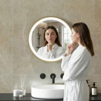 HOMCOM Espejo de baño con iluminación LED redondo 40 cm, espejo mural iluminado con 3 temperaturas de color, regulable, dorado(m-4)