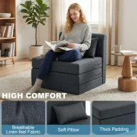 HOMCOM 2-in-1 slaapfauteuil opvouwbaar sofa-bed met linnenstructuur, gewatteerd logeerbed vouwstoel, Donkergrijs(m-5)