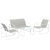 Outsunny Ensemble Jardin Extérieur 4 Pièces avec Canapé 2 Places 2 Fauteuils Table en Verre Trempé Tissu Textilene Gris Claro(m-7)