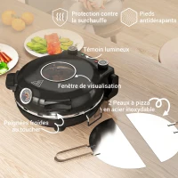 HOMCOM Four à pizza électrique 1200 W jusqu'à 430°C plaque en pierre réfractaire 30 cm minuterie température réglable noir(m-7)