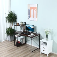 HOMCOM Bureau d'angle avec rangement design Industriel avec bibliothèque 3 étagères panneaux particules aspect noyer métal noir(m-10)