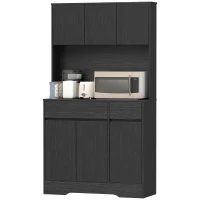 HOMCOM Buffet-Küchenschrank mit Arbeitsplatte, 6 Türen, hoher Stauraumschrank mit Regalen, Schwarz(m-10)