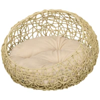 PawHut Panier chat lit chat cosy grand confort dim. Ø 56 x 35H cm coussin moelleux inclus PVC imitation rotin beige(m-11)