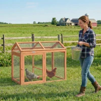 PawHut Gallinero Recinto exterior con barra para posarse y doble puerta, de madera y metal, para 2 gallinas, 104 x 70,5 x 84 cm Naranja(m-2)