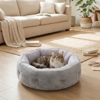 PawHut Lit pour chat réversible, lit pour chats d'intérieur et petits chiens, lit rond avec rebord de soutien, gris clair(m-2)