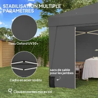 Outsunny Tonnelle de jardin pliante 3 x 3 x 2,75 m anti-UV 30 + avec fenêtres + parois latérales + sac de transport gris foncé(m-8)