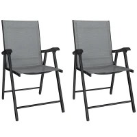 Outsunny Set de 2 Sillas Plegables con Respaldo Alto y Reposabrazos, Gris claro(m-6)