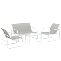 Outsunny Set de grădină exterior de 4 piese cu canapea de 2 locuri, 2 fotolii, masă cu sticlă securizată, textilene gri deschis