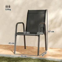 Outsunny Set 6 Sedie Impilabili e Traspiranti con Braccioli e Schienale Alto, in Metallo e Poliestere, 51L x 69P x 87A cm, Nero(m-3)