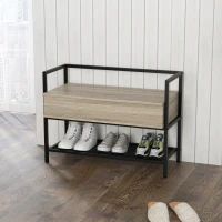 HOMCOM Banc à chaussures meuble de rangement étagère et compartiment caché à couvercle rabattable en bois chêne et noir(m-10)