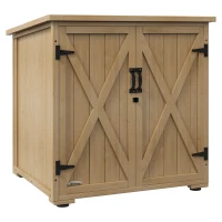 Outsunny Armoire de rangement en bois pour le jardin, Double Porte étagère réglable et Toit bitumé bois sapin(m-12)