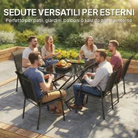 Outsunny Set 6 Sedie Impilabili e Traspiranti con Braccioli e Schienale Alto, in Metallo e Poliestere, 51L x 69P x 87A cm, Nero(m-4)