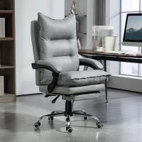 Vinsetto Fauteuil de bureau ergonomique chaise de bureau repose-pied dossier inclinable polyuréthane 66 x 72 x 122-130 cm gris clair(m-10)