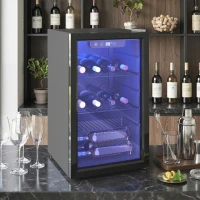 HOMCOM Frigorífico para vino 24 botellas, 68 litros de capacidad, 4–16 °C aparato de pie para bebidas, cerveza y vino con puerta de vidrio, Negro(m-2)