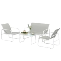 Outsunny Ensemble Jardin Extérieur 4 Pièces avec Canapé 2 Places 2 Fauteuils Table en Verre Trempé Tissu Textilene Gris Claro(m-1)