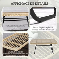 Outsunny Table d'appoint de jardin en résine tressée, 90x50x45cm, table basse de jardin avec plateau en verre trempé, naturel(m-7)