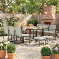 Outsunny Set Comedor Patio 11 Piezas, Muebles de Exterior con 6 Sillones, 4 Pufs, Gris(m-5)