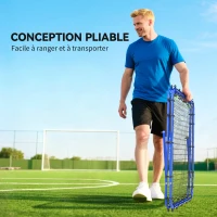 HOMCOM Filet de rebond double face 91 x 91 cm filet de rebond football pliable réglable dans 5 angles structure en acier bleu(m-5)