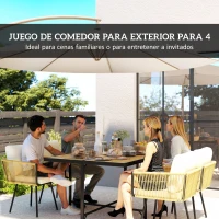 Outsunny Conjunto de Mesa y Sillas Jardín de Ratán 5 Piezas con Mesa de Plástico-Madera 4 Sillas con Cojines Extraíbles Beige(m-4)