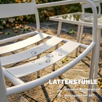 Outsunny Bistroset 3 teiliges Metall Gartenmöbel-Set mit 2 Gartenstühlen, Glastisch, Lamellen-Design, Rostbeständig(m-6)