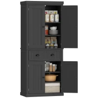 HOMCOM Buffet alto de cozinha, armário de cozinha com 4 portas, gaveta e prateleiras reguláveis, 76,2 x 40,2 x 183 cm, preto(m-7)