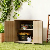 Outsunny Armoire de rangement en bois pour le jardin, Double Porte étagère réglable et Toit bitumé bois sapin(m-9)